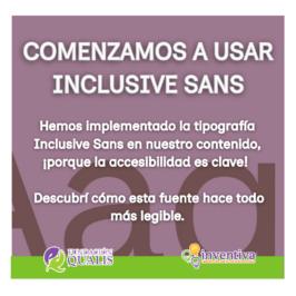 Portada de la publicación. Título: Comenzamos a usar Inclusive Sans. Logos de Qualis e Inventiva